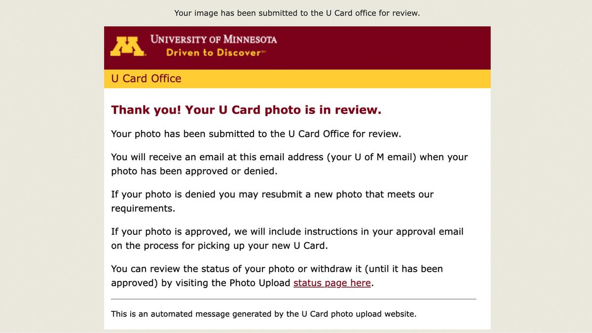 Screenshot of photo upload confirmation email