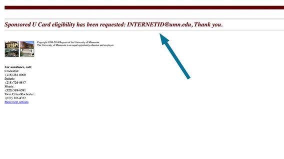 Screenshot showing "Sponsored U Card eligibility has been requested"